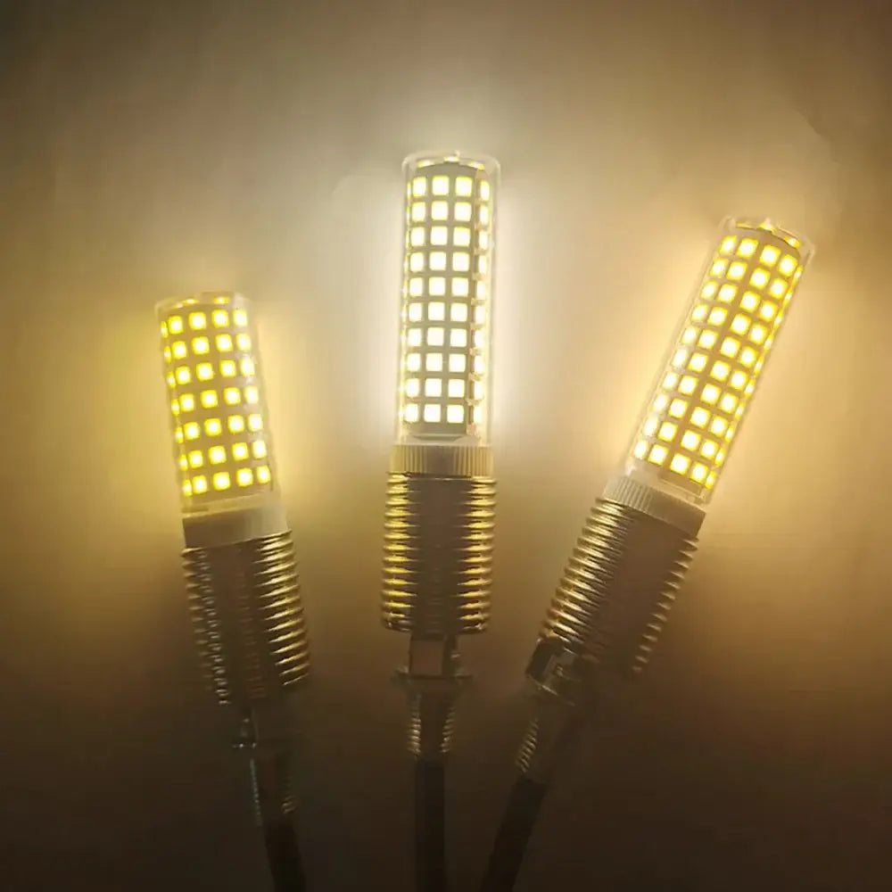 Three illuminated decorbites led g9 bulbs with warm natural white glow and metallic threaded bases in clear casings