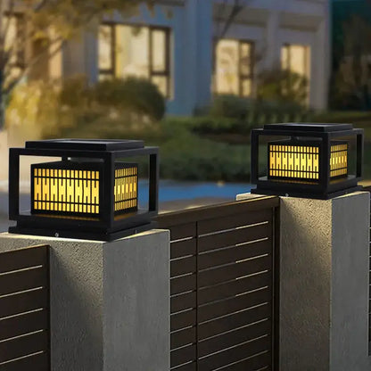 Black square decorbites led garden light with warm yellow led illumination and modern galvanized outdoor design
