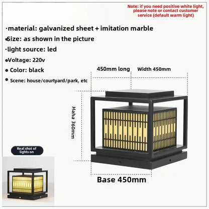 Black square outdoor garden light with galvanized metal frame imitation marble panels and warm led lighting by DecorBites™