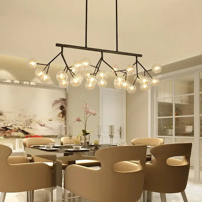 Black metal DecorBites LED glass ball branch chandelier with multiple clear glass globe bulbs for modern lighting
