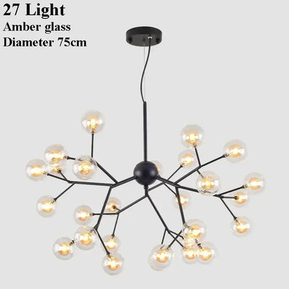 DecorBites led glass ball branch chandelier with 27 amber glass globes modern firefly art lighting fixture
