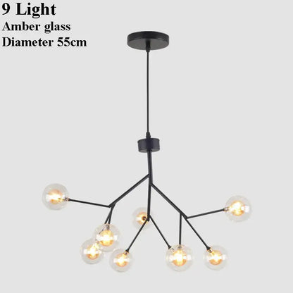 Black metal decorbites led glass ball branch chandelier with nine amber glass globe lights modern firefly design