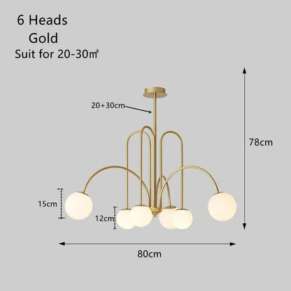 Gold-finished DecorBites LED glass ball ceiling chandelier with six spherical glass globe lights for home decor lighting