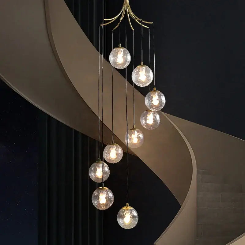 Decorbites led glass ball chandelier with seven brass hanging globes for living room and dining loft decor