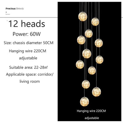 Decorbites led glass ball chandelier with 12 spherical glass globes suspended by adjustable wires for villa living room