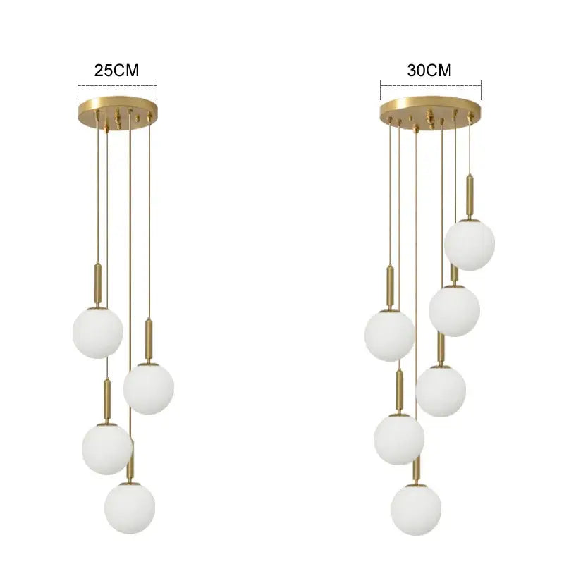 Gold-toned DecorBites LED glass ball chandelier with five frosted glass globes for home dining and hotel decor