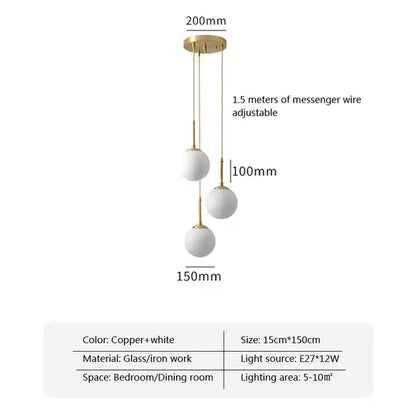 Gold-toned decorbites led glass ball chandelier with three frosted spheres suspended by adjustable wire for dining room lighting