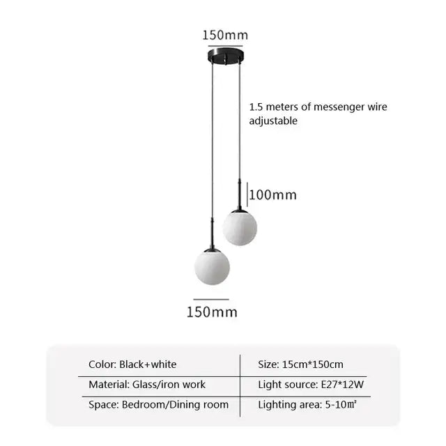 Decorbites led glass ball chandelier with black and white spherical glass ball and iron work frame for modern interiors