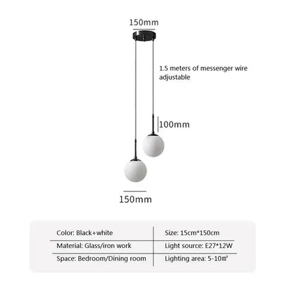 Decorbites led glass ball chandelier with black and white spherical glass ball and iron work frame for modern interiors