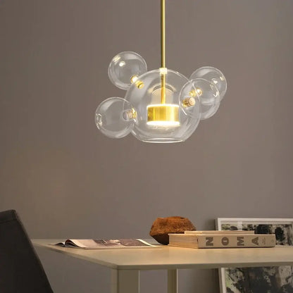 Modern glass bubble pendant lights with gold-finished metal rod by DecorBites led glass for living and dining room