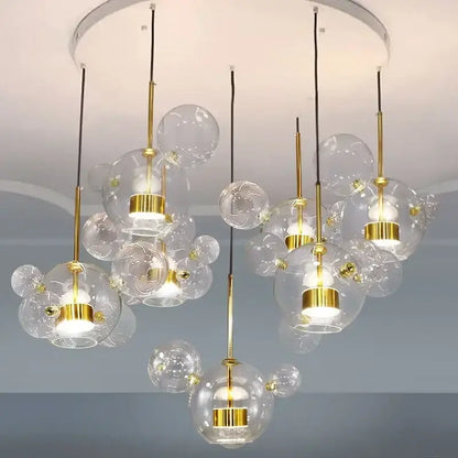 Modern glass bubble DecorBites LED glass ball chandelier pendant lights with gold accents for living and dining room lighting