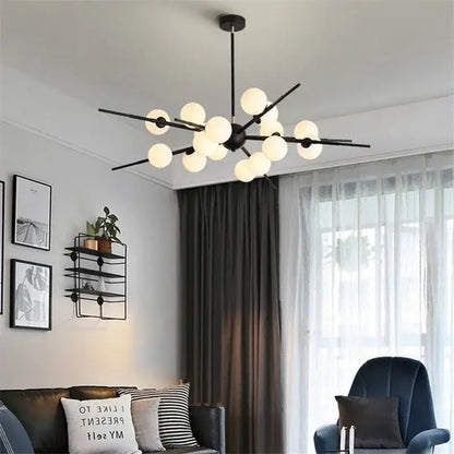 Modern black metal pendant light with multiple frosted led glass ball bulbs decorbites led glass chandelier