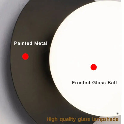 Modern wall light by decorbites led glass featuring black metal frame and frosted led glass ball for indoor lighting