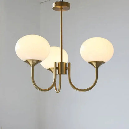 Brass-finished decorbites led glass chandelier with three frosted glass balls pendant lights for home decor