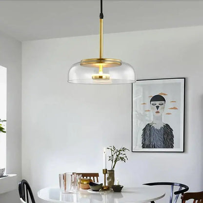 A modern pendant light with a brass-finished rod and clear glass dome from decorbites led glass bowl for home decor