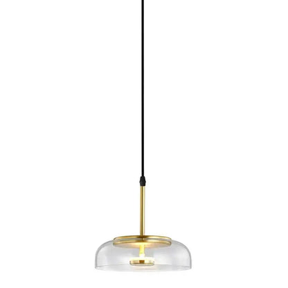 Modern pendant light with clear glass dome brass accents and black cord from DecorBites led glass bowl collection