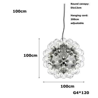 DecorBites led glass bubble chandelier with clear glass bubbles round canopy and adjustable hanging cord