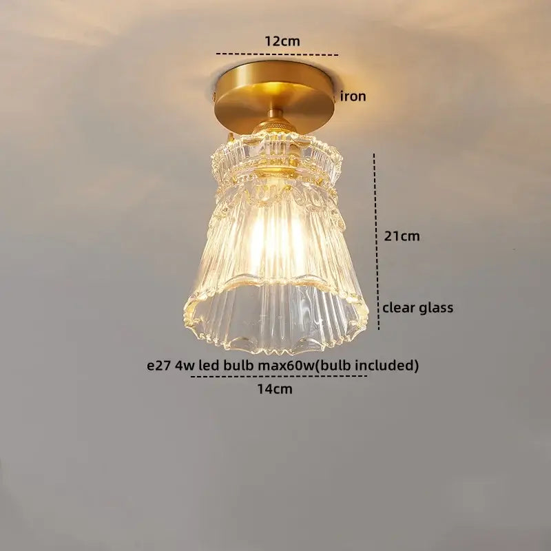 DecorBites led glass ceiling lamp with brass iron base and clear fluted shade vintage-style ceiling lamp for interior decor