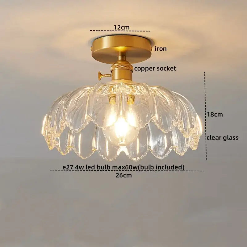 Vintage-style decorbites led glass ceiling lamp with brass iron base copper socket and clear glass petals design
