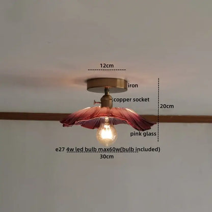 DecorBites™ glass ceiling lamp with copper socket, iron base, and delicate pink shade for modern indoor lighting