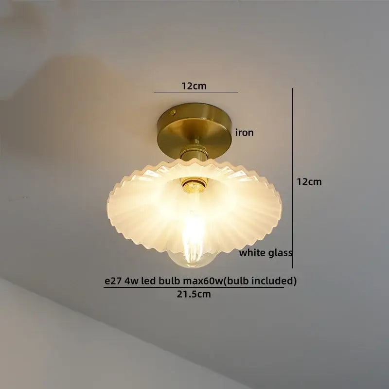 Decorbites™ glass ceiling lamp with brass iron base and white scalloped glass shade for modern indoor lighting