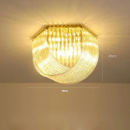 Decorbites led glass chandelier with golden frame and clear glass rods emitting warm glow for foyer lighting