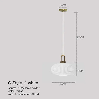 White ribbed glass led glass chandelier with brass hardware and black cord by decorbites led for modern dining rooms
