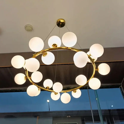 Gold-toned decorbites led glass chandelier pendant lamp with frosted glass globe bulbs for living room lighting