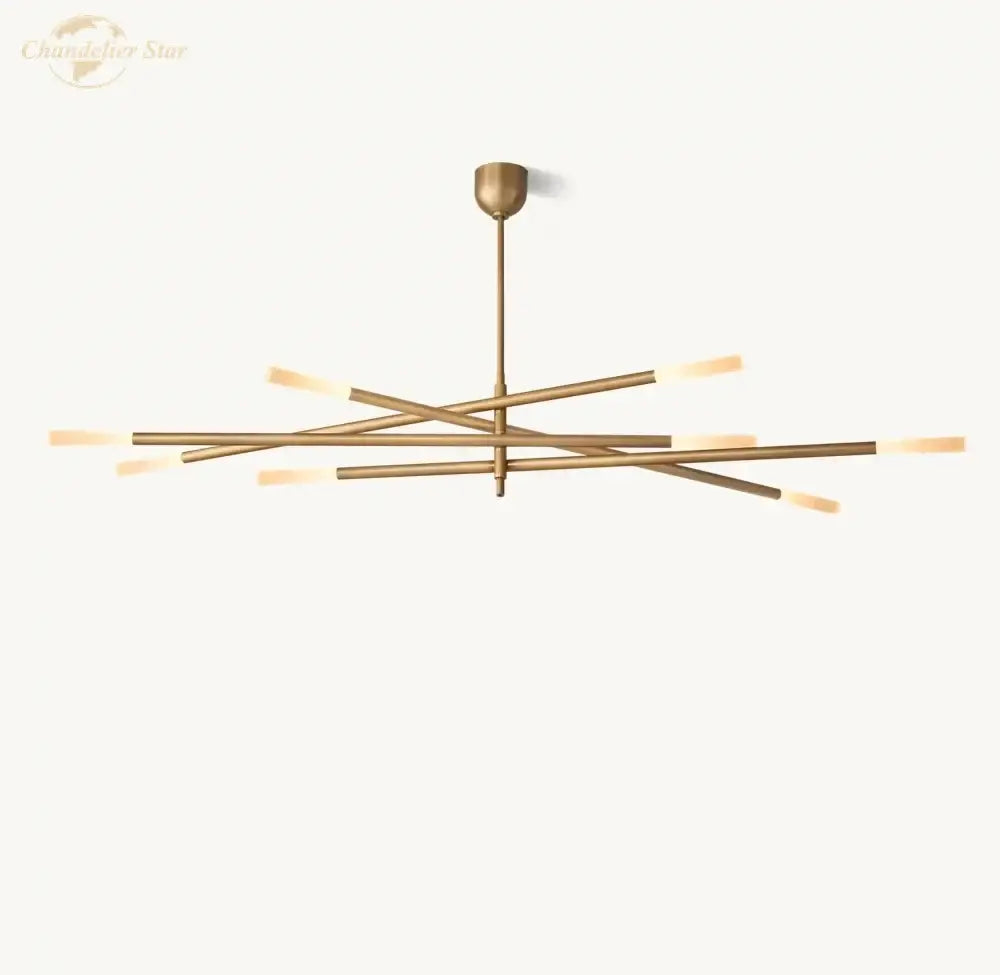 Decorbites led glass chandelier with brass-finished intersecting rods and warm-toned led lights for modern spaces