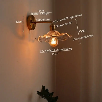 DecorBites™ LED copper wall sconce with green glass lampshade and pull chain switch for bedroom or living room