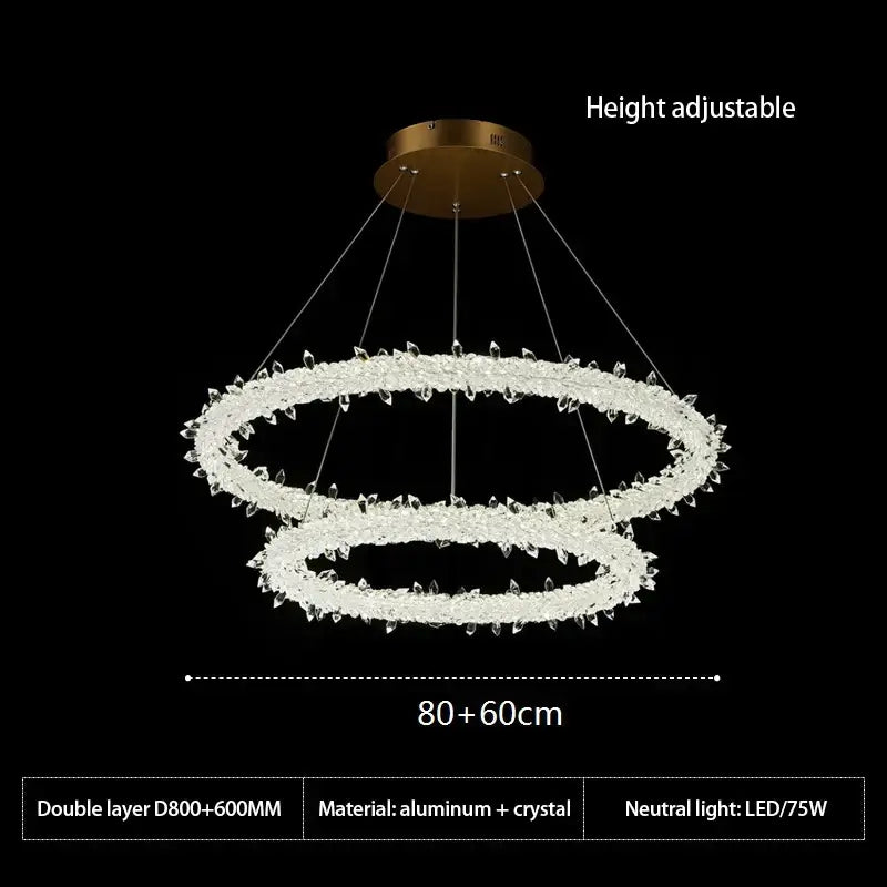 Decorbites led glass crystal double-layer chandelier with gold ceiling mount and white lustre pendant light for home decor