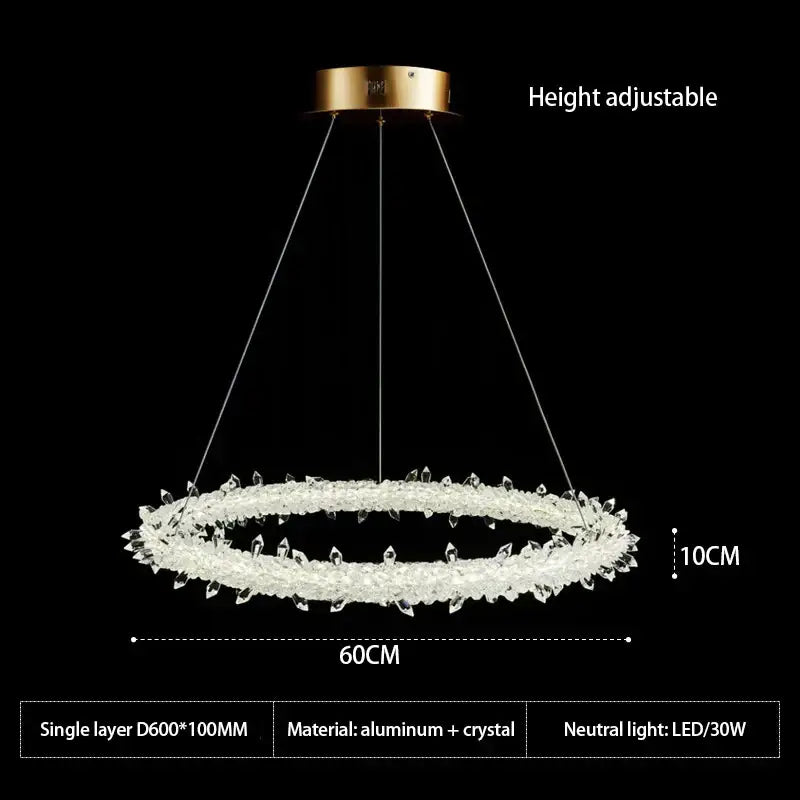 A modern decorbites led glass crystal chandelier with gold ceiling mount and clear crystals for home decor lighting