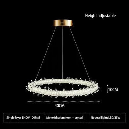 DecorBites led glass crystal chandelier with gold-toned mount and clear crystal accents in aluminum for home decor