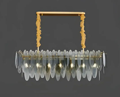 Gold-toned decorbites led glass metal leaf chandelier with ornate twisted arms and cascading clear glass shades for home decor
