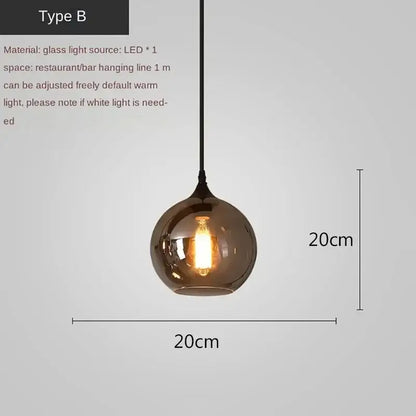 Decorbites led glass pendant chandelier with amber 20cm glass shade and black cord for kitchen dining bar décor