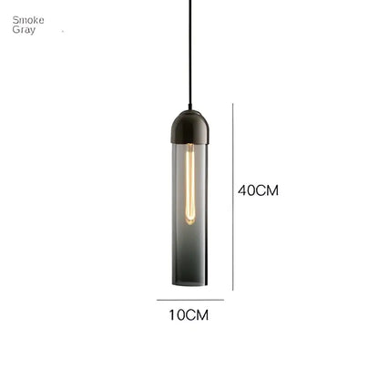 Smoke gray DecorBites LED glass pendant chandelier with frosted glass shade and exposed filament bulb for kitchen bar decor