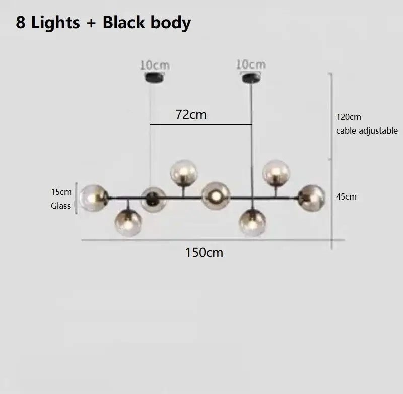 Modern black metal pendant chandelier with eight spherical glass globes decorbites led glass for dining room decor