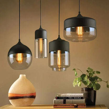 Decorbites led glass pendant lamp featuring black and clear glass with exposed filament bulbs for modern decor