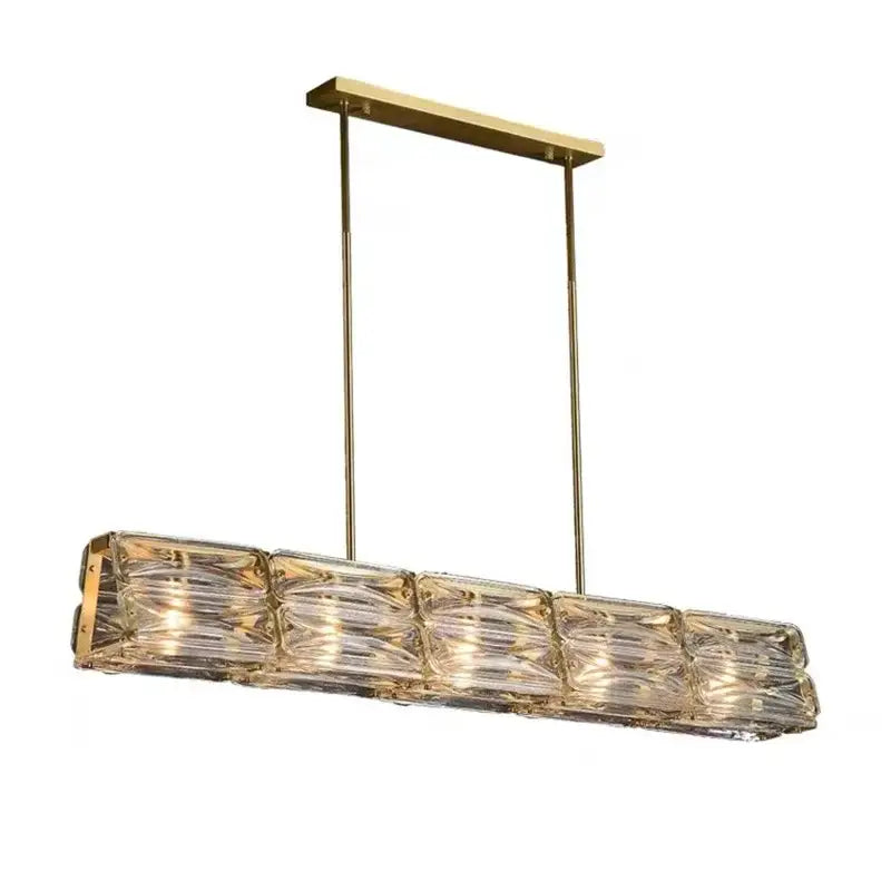Gold-toned decorbites led glass pendant light with five textured glass cubes dimmable chandelier for kitchen island decor