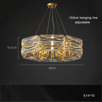 Modern geometric decorbites led glass pendant light with clear faceted glass panels and gold metal framework chandelier