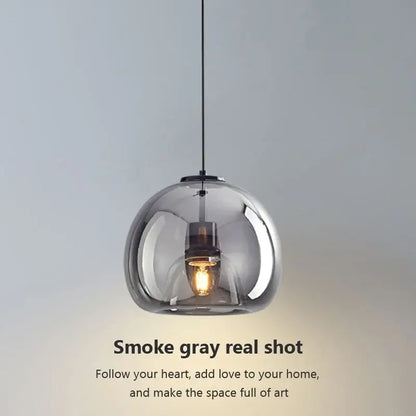 Smoke gray decorbites led glass pendant light with visible bulb modern nordic luxury hanging lamp fixture