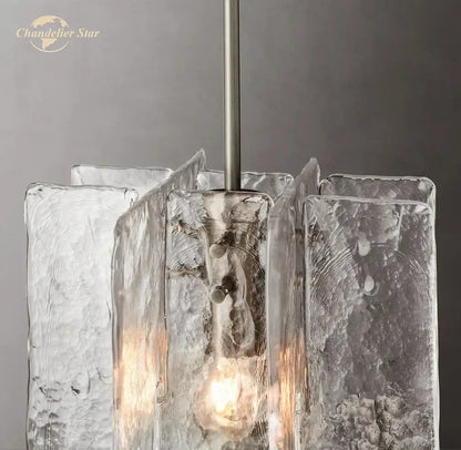 Decorbites led glass pendant light featuring clear textured glass blocks with internal lighting for modern interiors