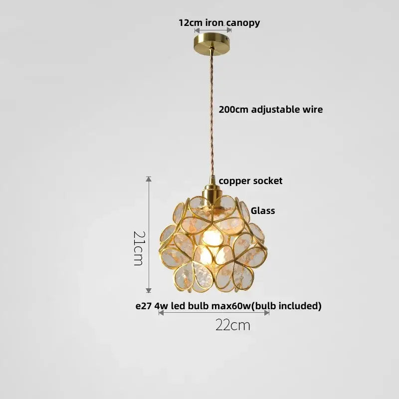 Gold-toned decorbites led glass pendant lights with spherical flower-like translucent panels for modern kitchen decor