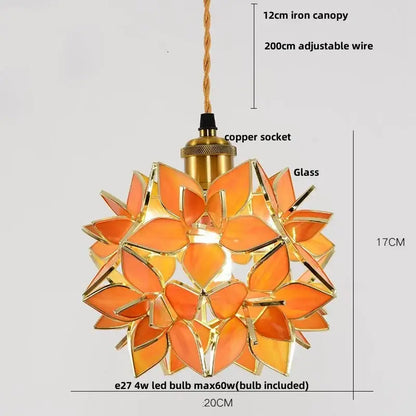 Orange glass led glass pendant light by DecorBites with gold metal accents and copper socket for modern luxury decor