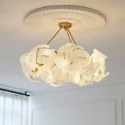 Elegant gold-toned decorbites led glass petal chandeliers with intricate translucent glass petals for dining table lighting