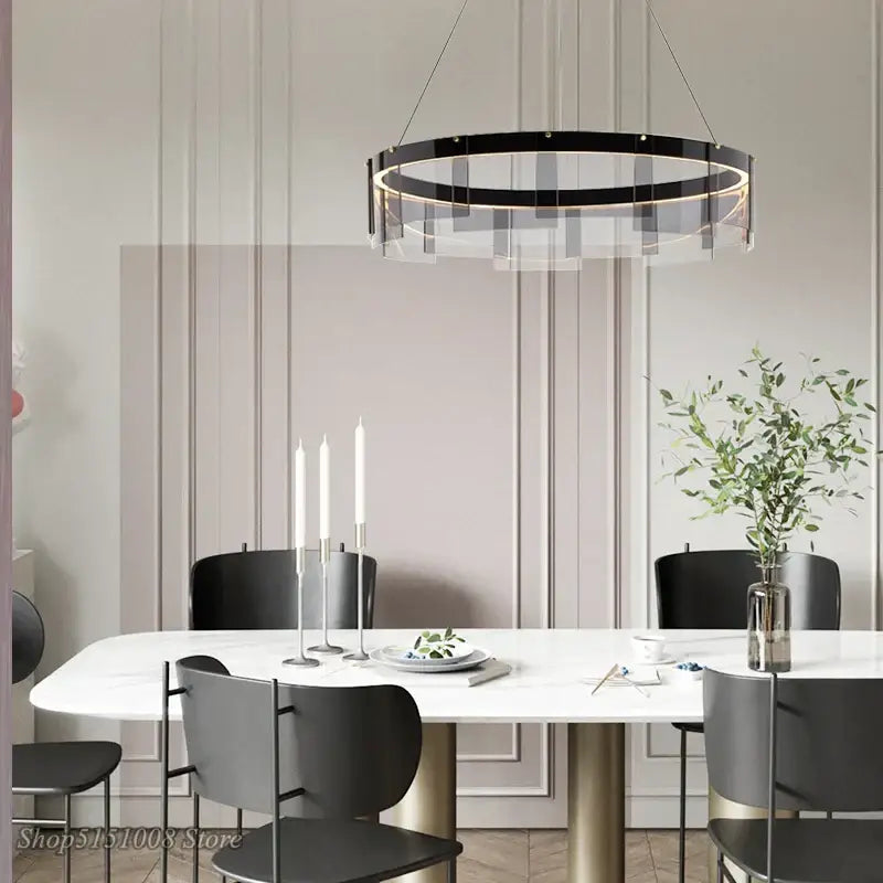 Modern black and clear acrylic decorbites led glass ring pendant lights with sleek minimalist iron art design for home décor