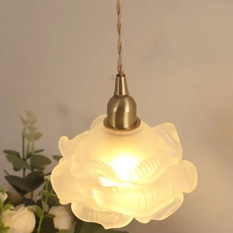 DecorBites led glass wall lamp with frosted rose-shaped glass pendant and brass fixture for luxury modern decor