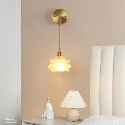 Gold-toned decorbites led glass wall lamp with delicate petal-shaped frosted shade for luxury modern home decor