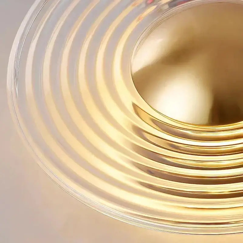 Golden concentrically ridged glass decorbites led glass wall lamp with stripe design for elegant lighting fixtures