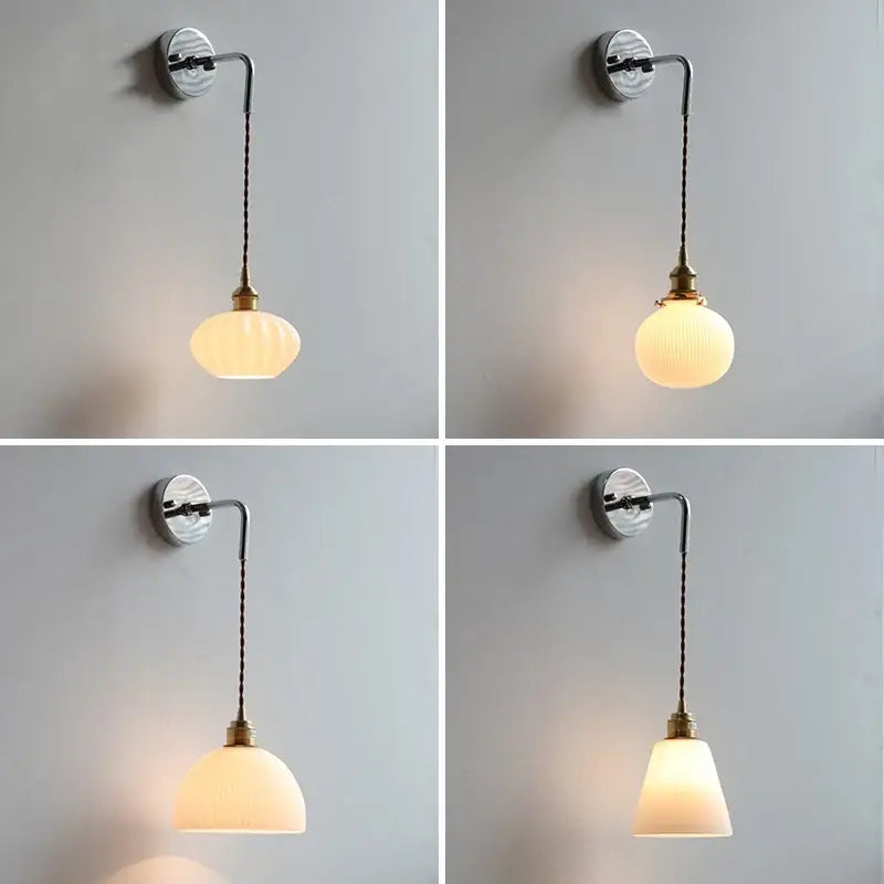 Vintage-style DecorBites LED glass wall light with curved metal arm and frosted glass shades for bedroom or study use